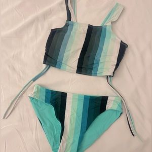 Two Piece Blue-Green Stripped Bathing Suit
